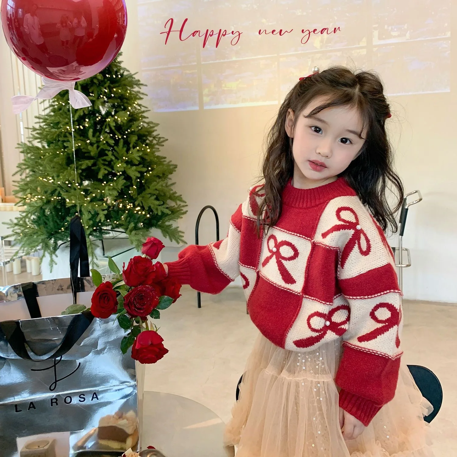 

Baby Girls Sweater Red Thicken Knitted Bowknot Fashion Christmas Clothes 2024 Winter New Style Childrens Sweater