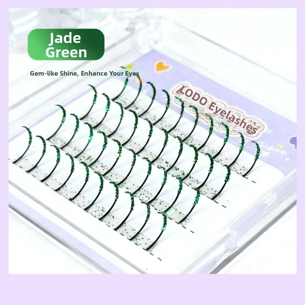 Nieuwe 4 Rijen Glanzende Wimpers 11-13 Mm Wimperverlenging Kleurrijke Valse Wimpers Groene Kleur Glitter Wimper Voor cosplay Party