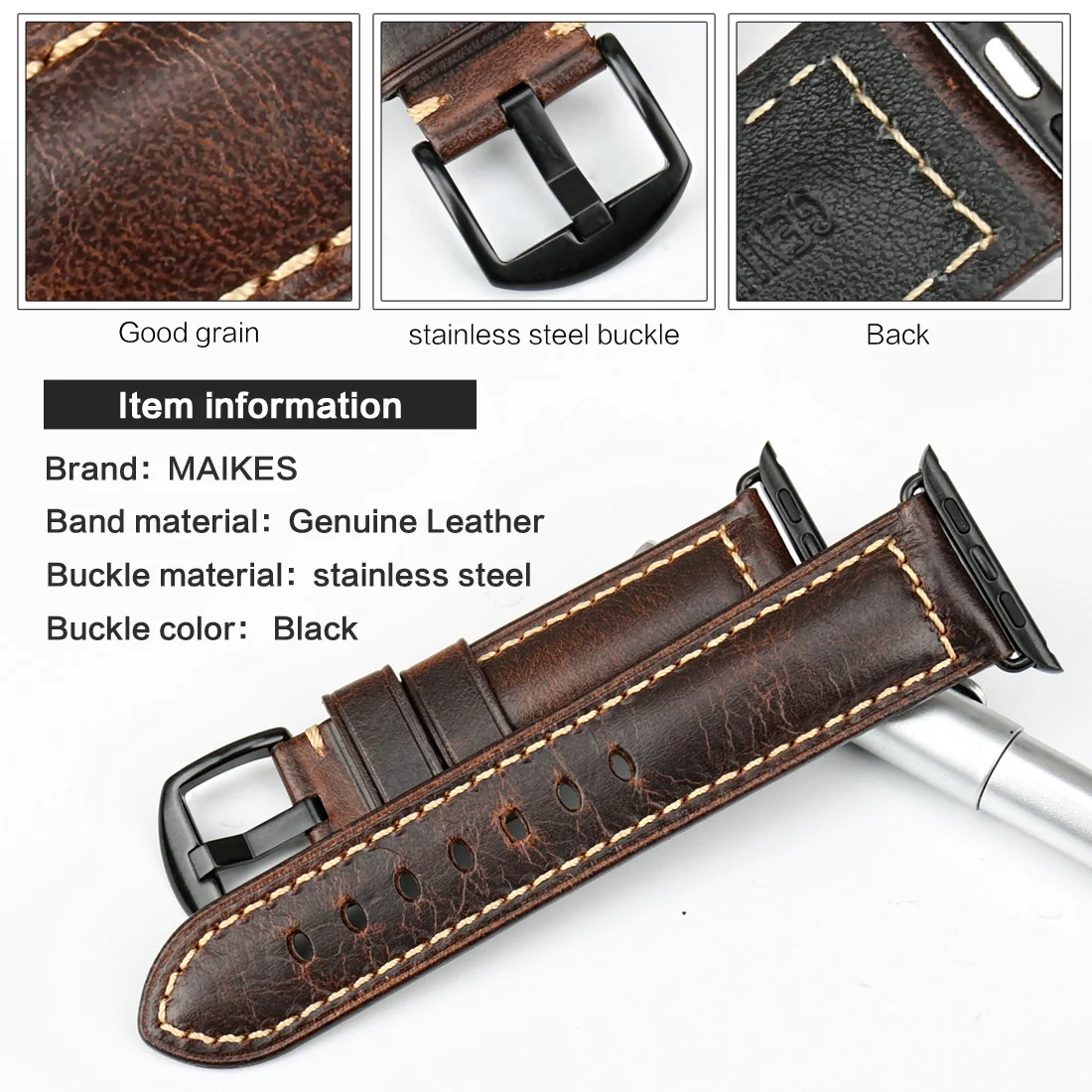 MAIKES Watch Accessories For Apple Watch Band 45mm 44mm Greasedleather Watchband for IWatch Strap 41mm 38mm Seriei 7/6/5/4/2 Se