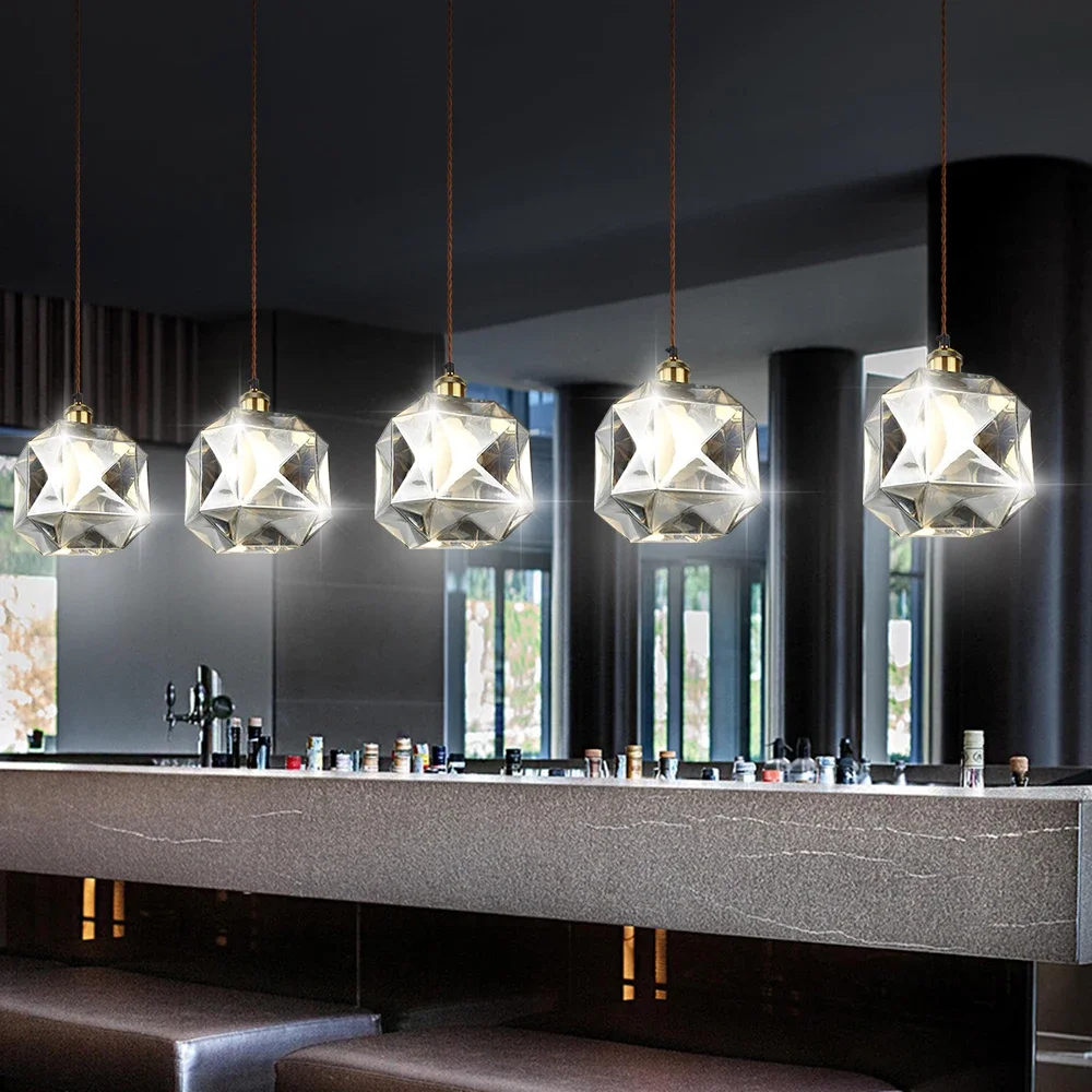 Moderno LED Luzes Pingente, Lâmpada De Vidro Cristal, Suspensão Quarto Cozinha Bar, Corpo De Cobre, Iluminação Interior, Arte Criativa