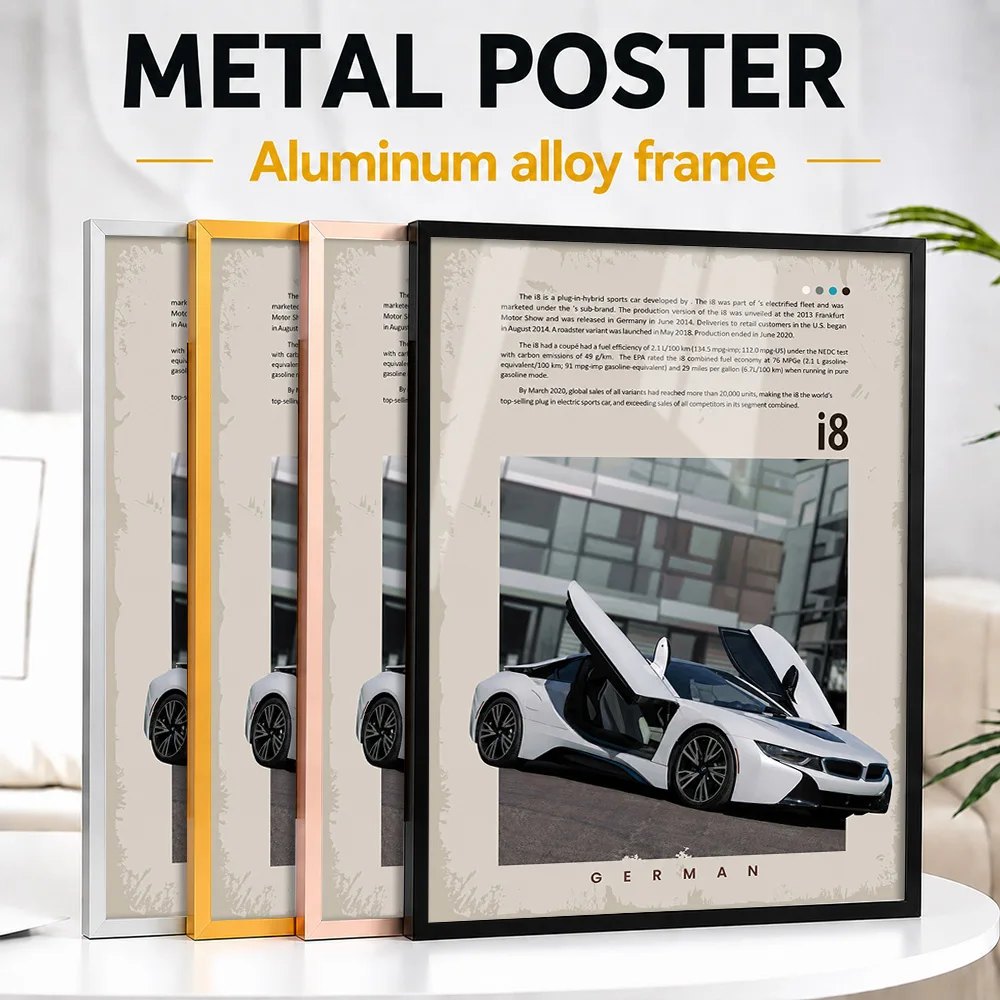 Germany I8 Sports Car Metal Poster With Aluminum Alloy Frame Personalized Photo Sleek Performance Style Wall Art For Game Room