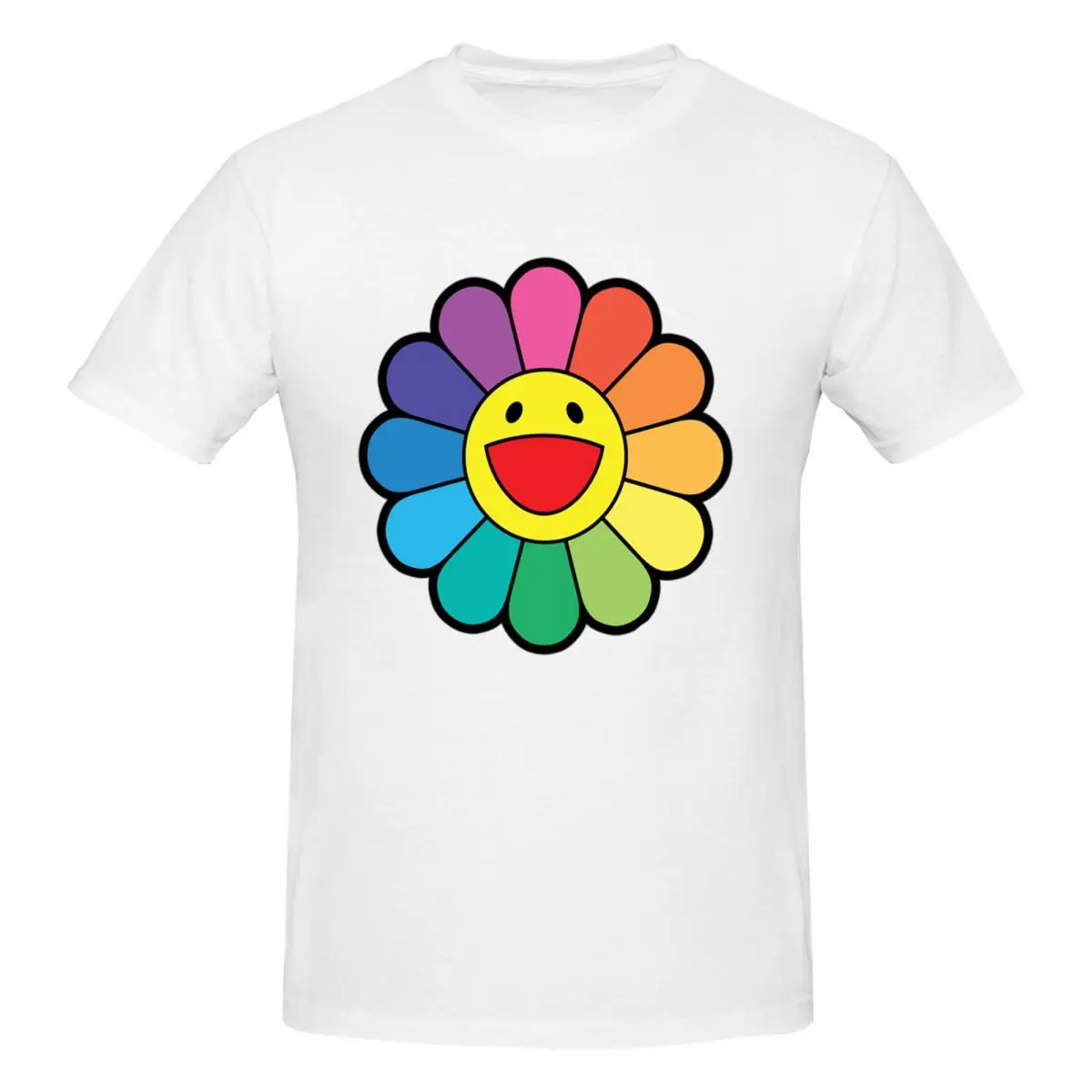 TAKASHI MURAKAMI FLOWER RAINBOW Men T-Shirt Fashion Plus Size T Shirts Men's Round Neck Cotton Tees Short Summer Male