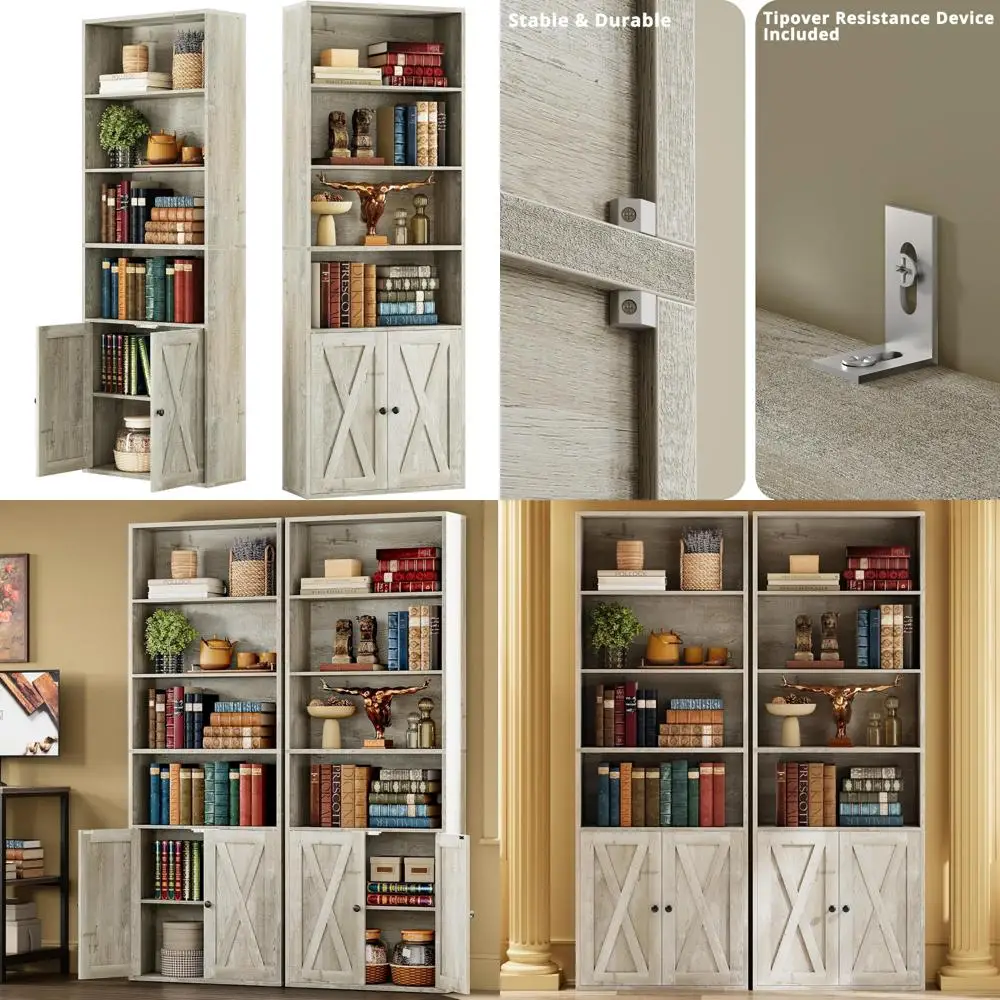 Floor Standing Industrial Bookcases with 6 Shelves, Set of Two, 70