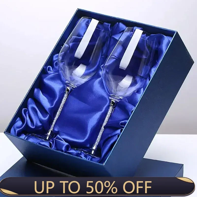 Wedding Champagne Glass Set, Flute Glasses With Rhinestone, Crystal Rimmed Decoration, Drink Goblet Cup, Gift, 350ml, 470ml