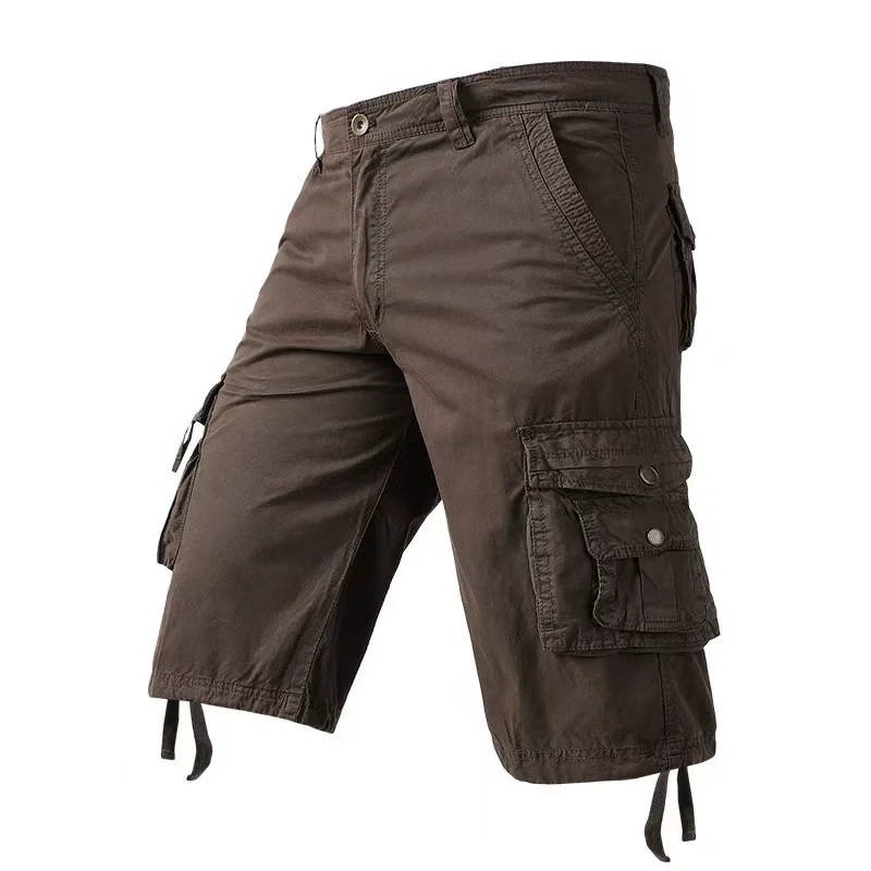 

Summer Cargo Shorts Men Cotton Mens Short Pants Breathable Bermuda Multi-Pocket Casual Shorts Solid Zipper Fly Knee Length