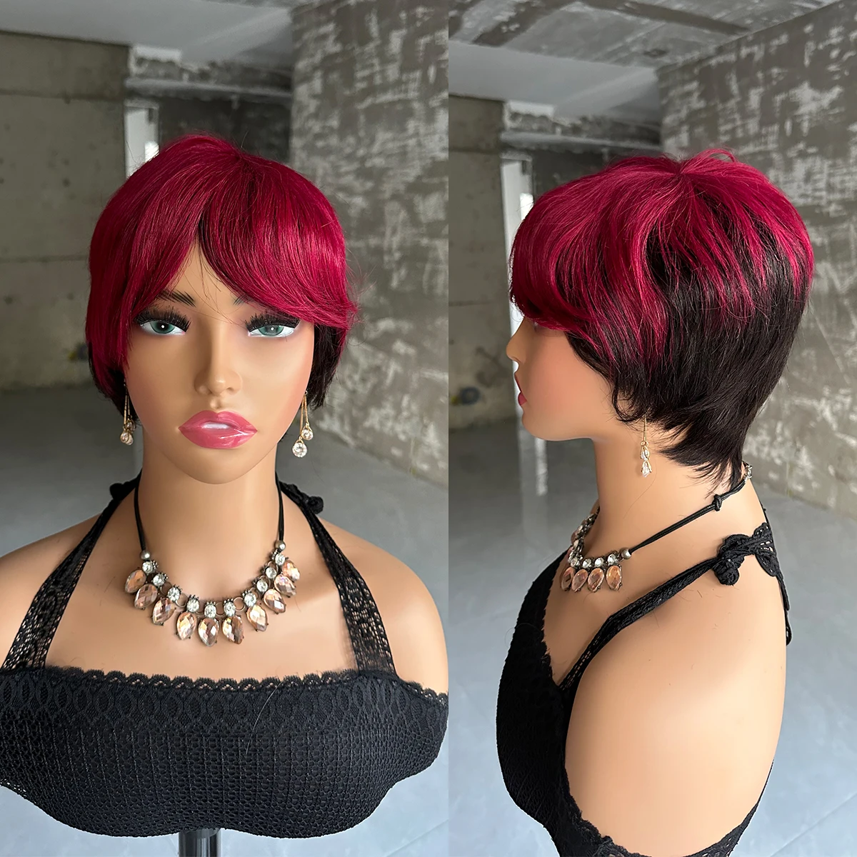 Short Human Hair Wigs, Pixie Cut Straight for Black Women