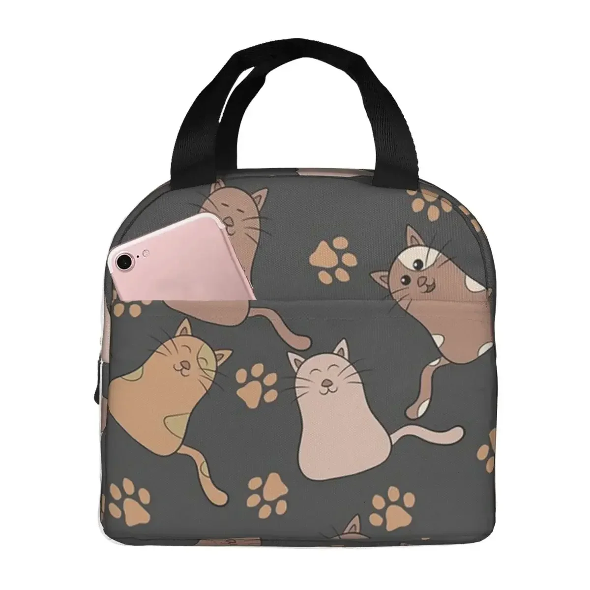 Gray Ginger And Siamese Kittens Cats Lunch Bags Insulated Bento Box Lunch Tote Picnic Bags Thermal Bag for Woman Kids School