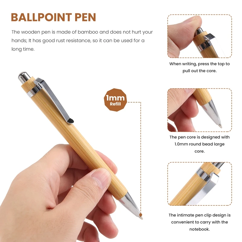 80 Pcs Ballpoint Pen Set Bamboo And Wood Writing Tools, 40 Pcs Black Ink & 40 Pcs Blue Ink