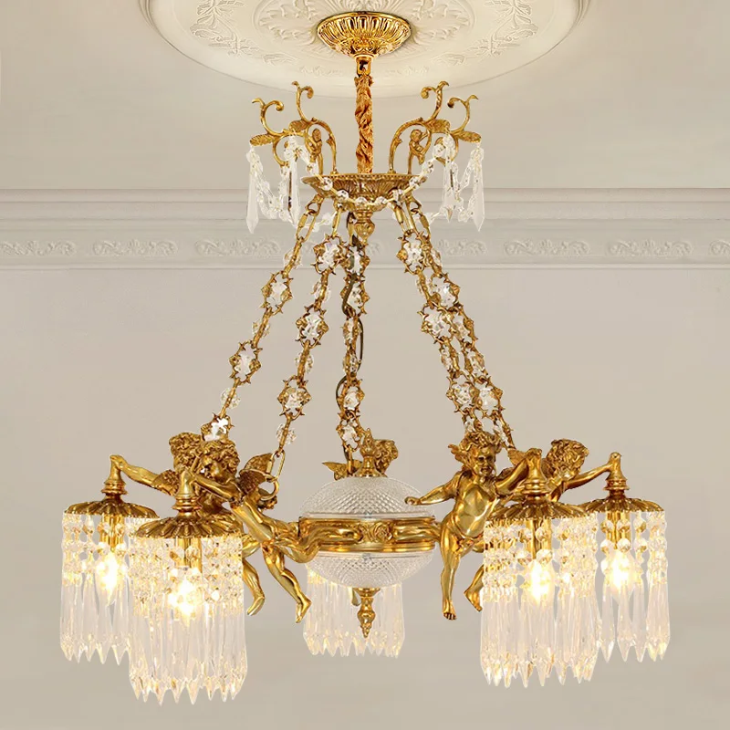 European Crystal Brass Chandelier Dining Room Hotel Hall Lobby Indoor Decorative Lamp French Luxury Hanging Light