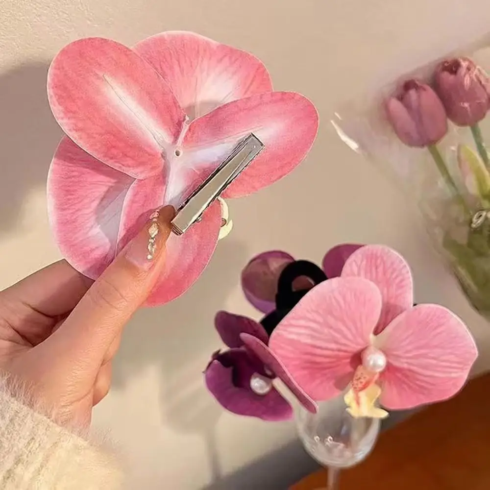 

1Pcs Duckbill Clip Orchid Butterfly Hair Clip Phalaenopsis Pearl Hair Clip Hair Styling Tools Silk Flower Hairpin