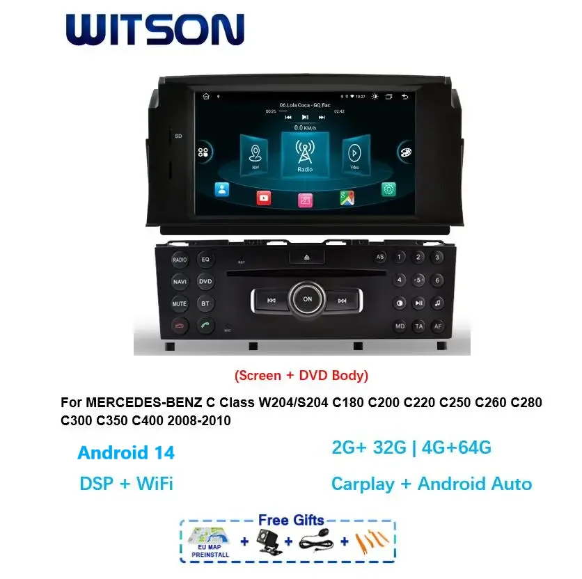 

WITSON Android 14 Auto Stereo for MERCEDES BENZ C Class W204 S204 C180 C200 C220 C250 C350 2008 Carplay GPS Navi Car Multimedia