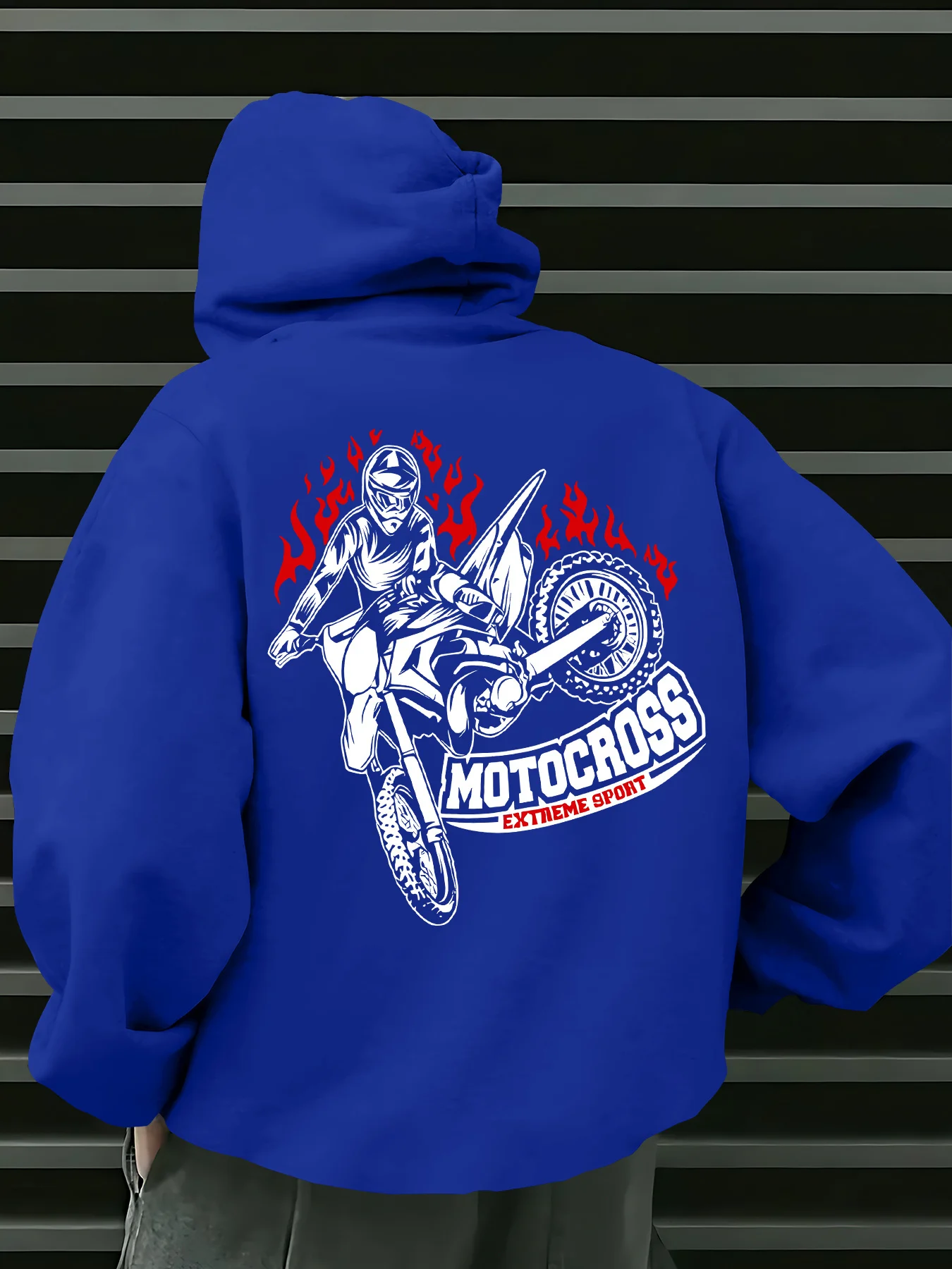 Herren Motocross-Hoodie Dirt Bike Rider Flammen-Grafik Extremsport Fleece-Sweatshirt Streetwear Herbst Winter – Detail 3