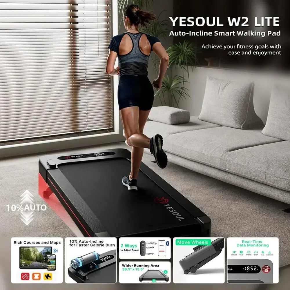 Compact Treadmill with Auto Incline, Desk-Under Exercise Machine for Walking, Hiking, and Running, Supports 300lbs, Smart App wi