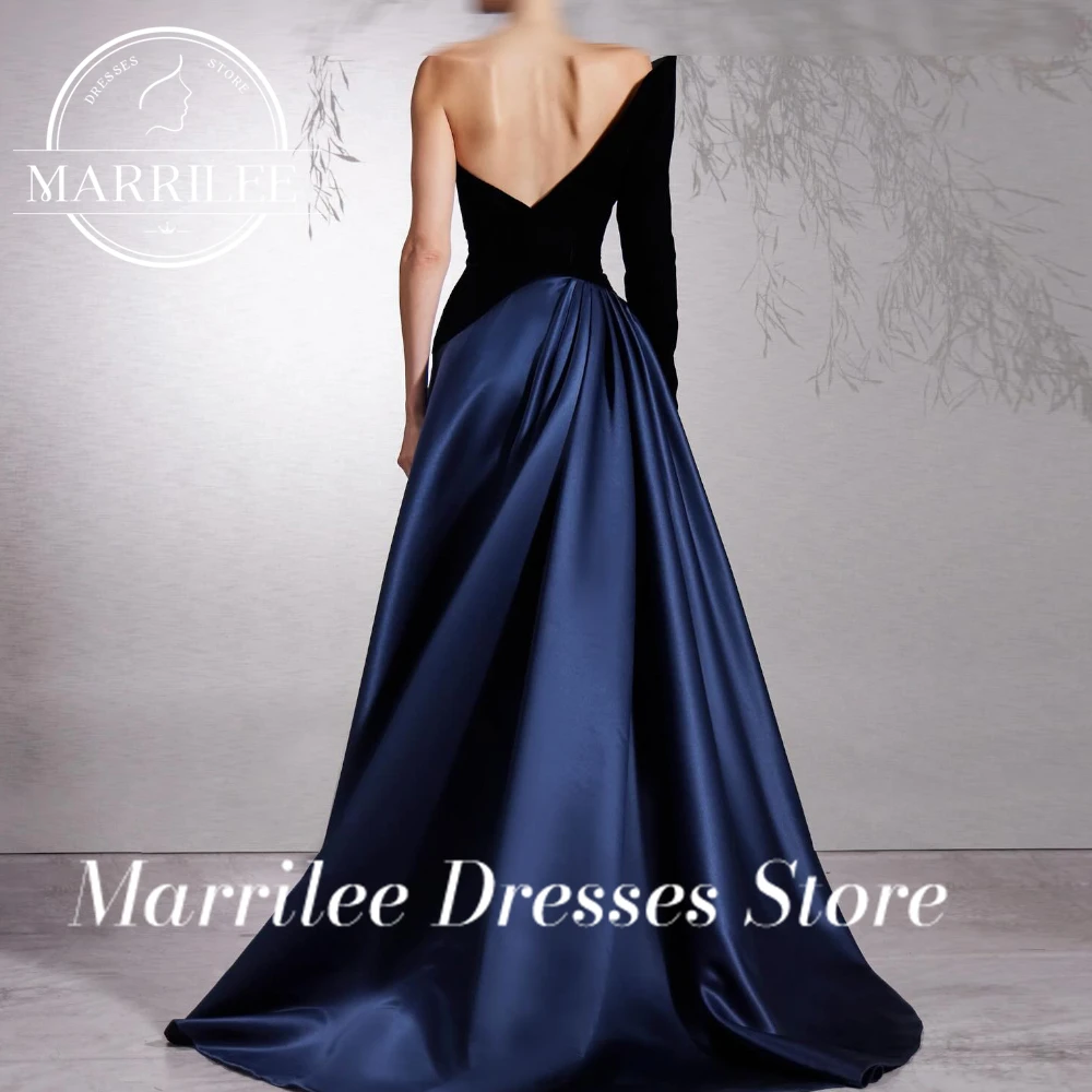 Marrilee Customized One-shoulder Backless A-Line Pleats Ruching Sweep Train Floor Length Dresses For Formal Occasions Boat Neck