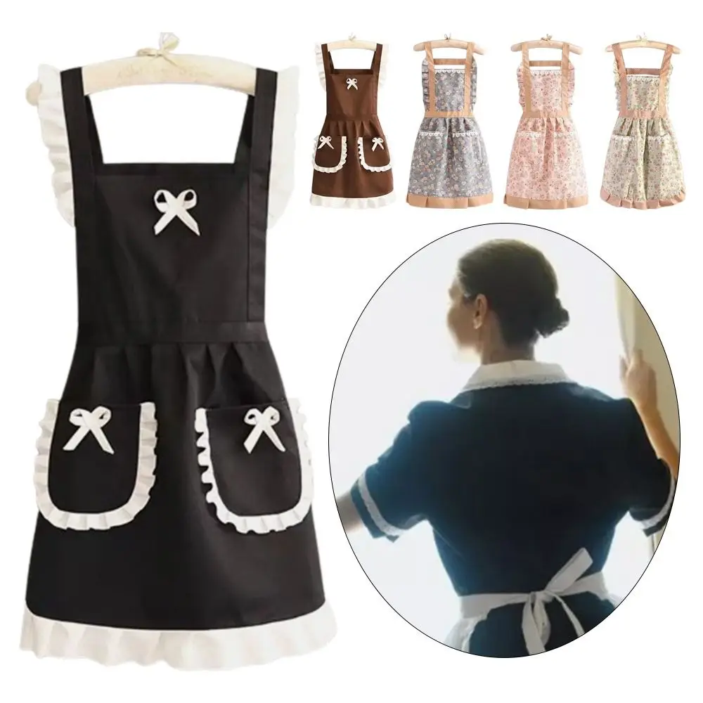 1Pcs New With Waistband Japanese Apron Cross Back Baking Florist Kitchen Cooking Aprons Housework Women Maid Dress Apron