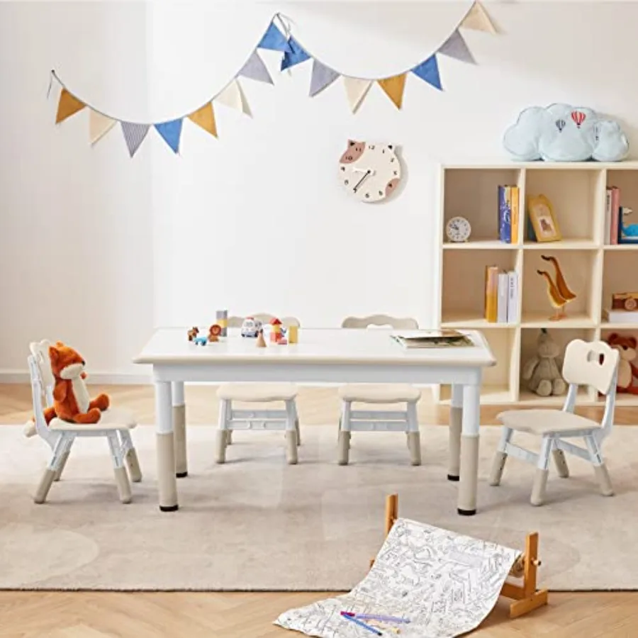 

Набор: стол и 4 стула с граффити-дизайном, детская мебель для детей 3-8 лет, регулируемый по высоте учебный/обеденный стол для рисования