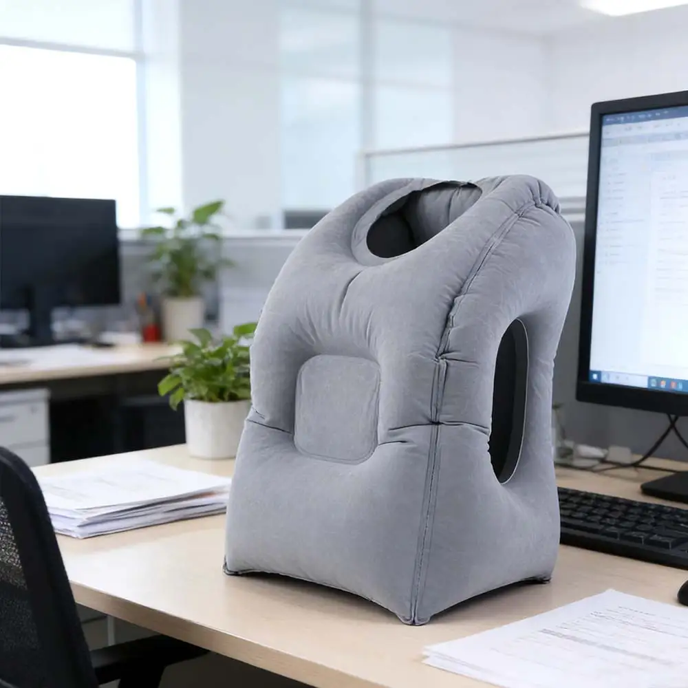 

PVC Material Office Nap Pillow Head Support Air Cushion Inflatable Travel Pillow Headrest Foldable Chin Support Pillow Bus Train