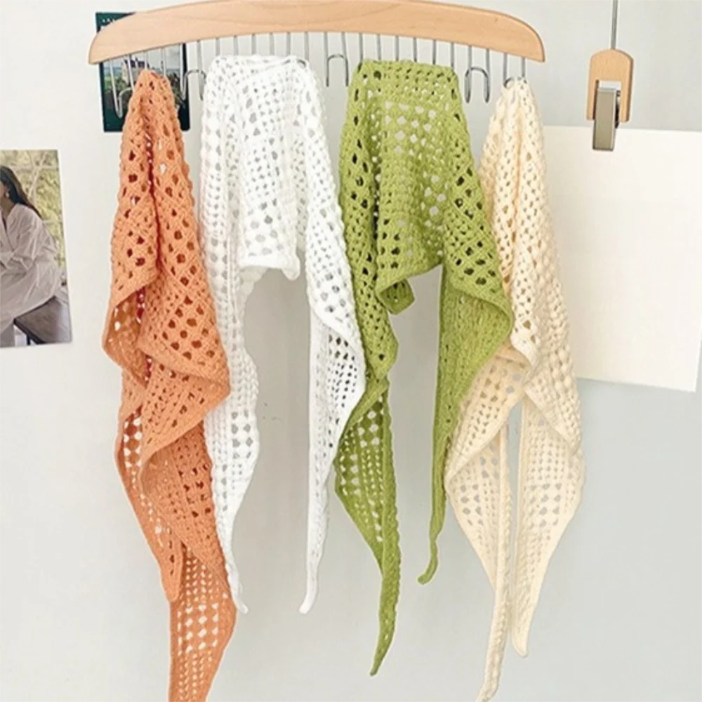Retro Hollow Knitted Triangle Scarf Balletcore Y2k Apron Wrap Tie Straps Shawl Hip Scarf Women