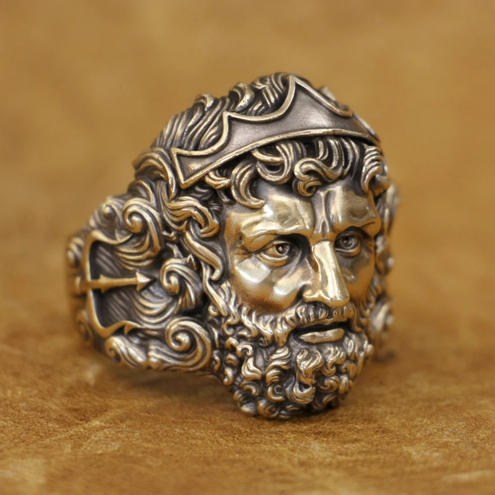 

Латунное кольцо «Король Моря Посейдон», байкерское ювелирное изделие в стиле панк BR416, размер США 7 ~ 15
