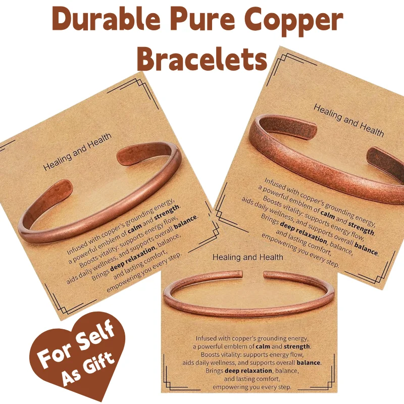 New Durable Pure Copper Bracelets Adjustable Chunky Waterproof Healing Cuff Jewelry Unisex Size Daily Wear Birthday Gift
