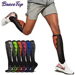 Calcetines deportivos de compresión para hombre y mujer, medias de apoyo para pantorrilla, correr, enfermeras, vuelo, circulación del embarazo, atlético, 1 par