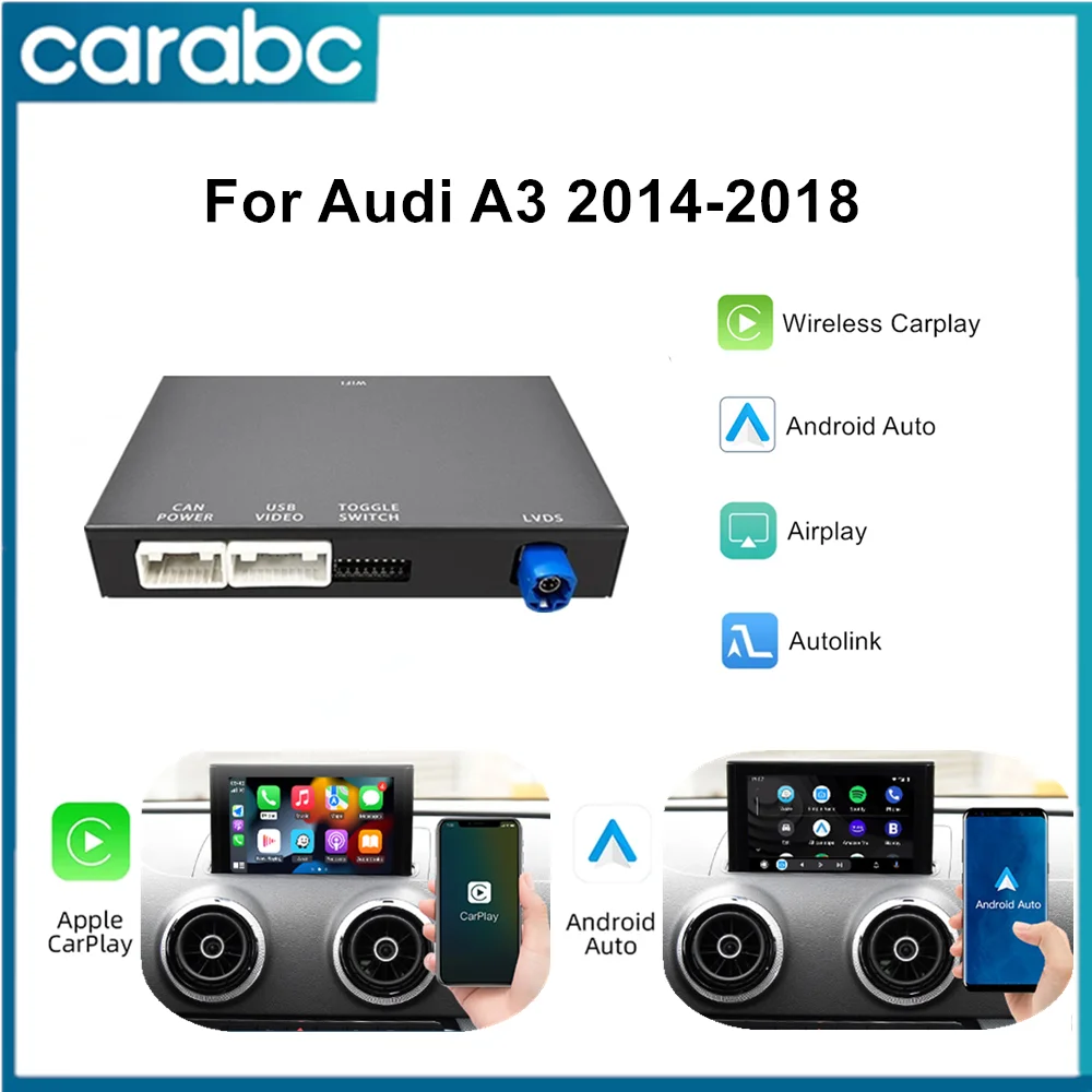 CARABC Wireless CarPlay Android Auto Adapter Mirror Link AirPlay Bluetooth GPS Navigation For Audi A3 8v 2013-2018