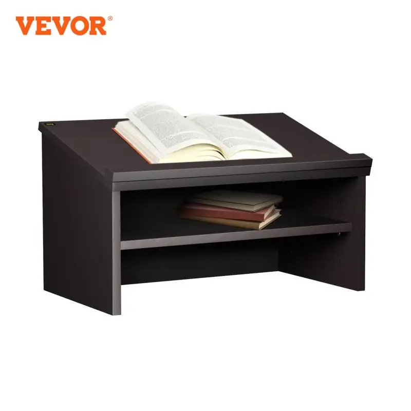 VEVOR سطح الطاولة منبر 23.6 "x 19.3" منصة الطاولة ث/فتح مخزن للأدوات القراءة مائل السطح لوحة يربك خشب الأبنوس