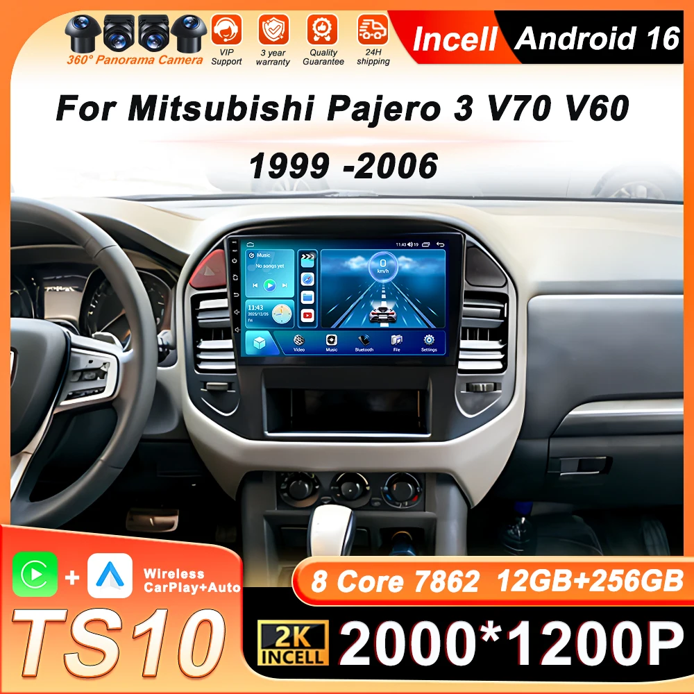 

Автомагнитола Carplay Android 16 для Mitsubishi Pajero 3 V70 V60 1999-2006 с GPS-навигацией, 4G Wi-Fi, 8-ядерным процессором, Bluetooth и сенсорным экраном