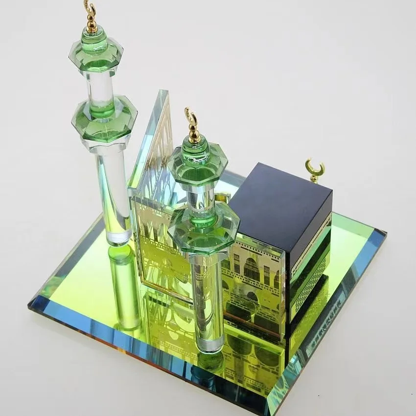 Small Transparent Crystal Ornament with Double Pillars for Muslim Ramadan and Eid al-Fitr, Mini Religious Decor for Car & Desk