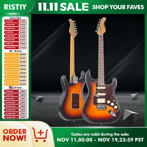 39 Inch ST Electric Guitar Classic Solid Wood Beginner Guitar With Single Coil Humbucker Pickups Rock Guitar Versatile Tone