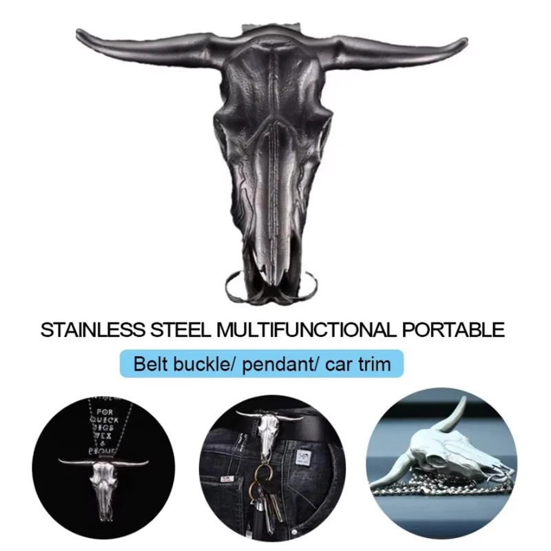 Outdoor EDC Stainless Steel Bull Head, Multi-function Pocket Cutting Tool, Necklace Pendant, Defensive Window Breaker