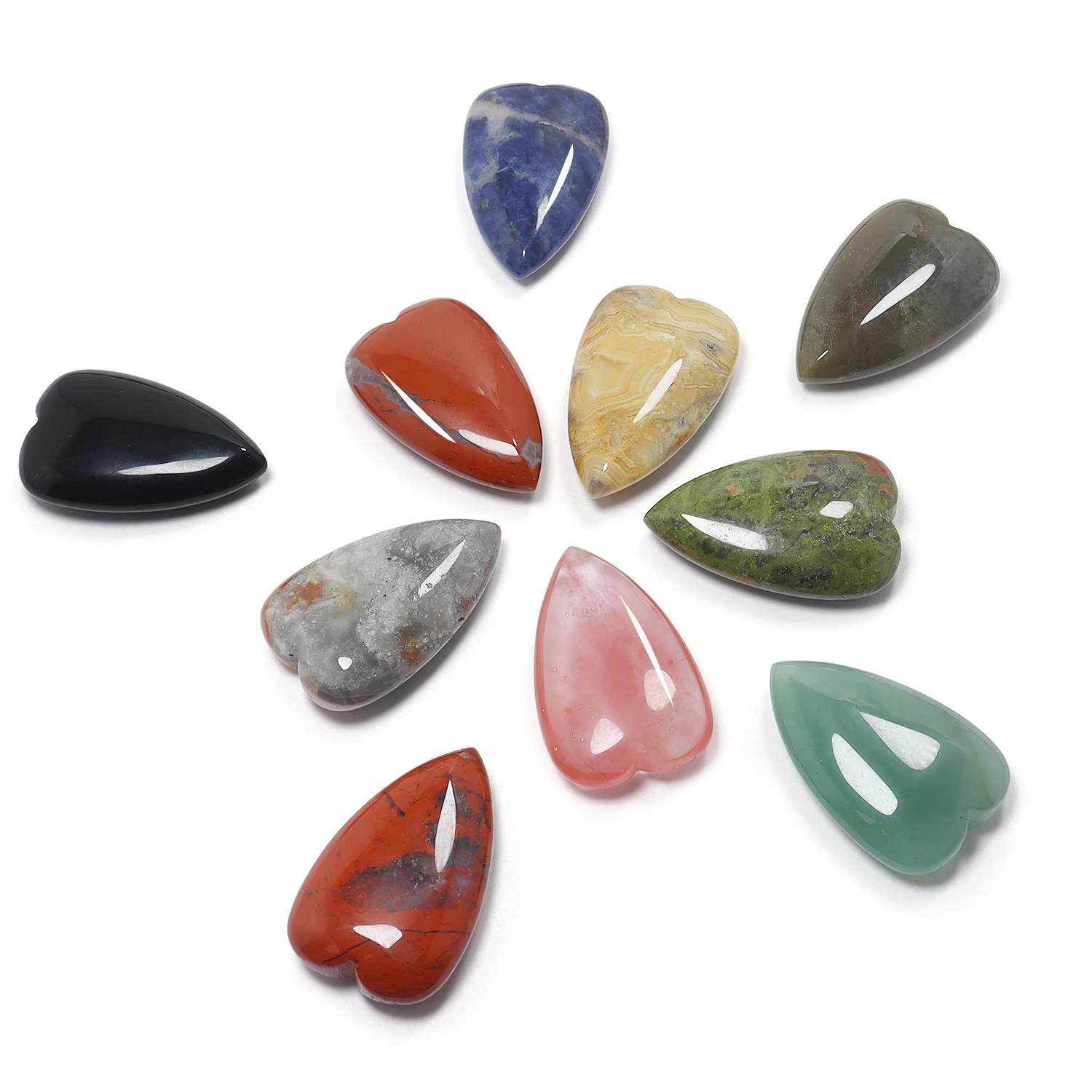 

6Pcs Natural Heart Crystal Stone Healing Beads Reiki Gemstone Home Decor DIY Jewelry Making Ornament Love Gift 25*40mm
