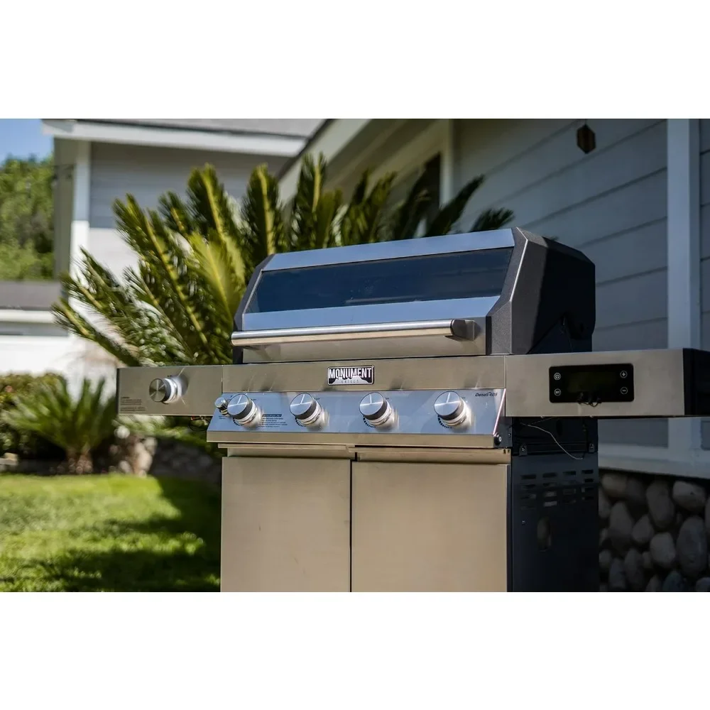 Denali 405 4-Burner Liquid Propane Gas Smart bbq Grill Stainless Steel with Rotisserie Kit(2 items)