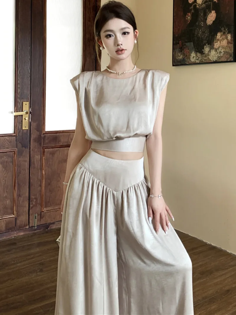 2024 summer Fashion Casual Two Piece Set Women blouse+ wide leg pant Sets 2 Piece Sets Women Outfit conjuntos femininos elegante