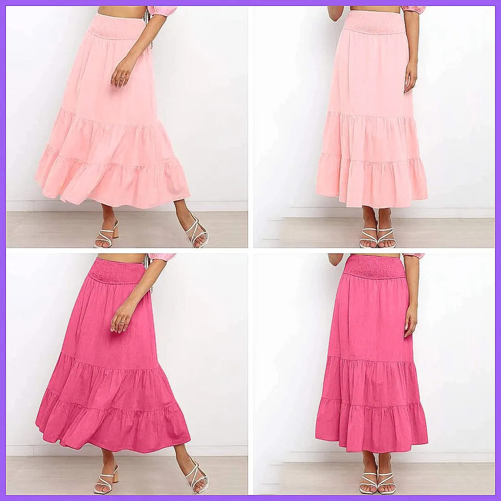 

Women's High Waist Mini Skirt, Solid Color with Stitching Detail, Elastic Waist & Lining