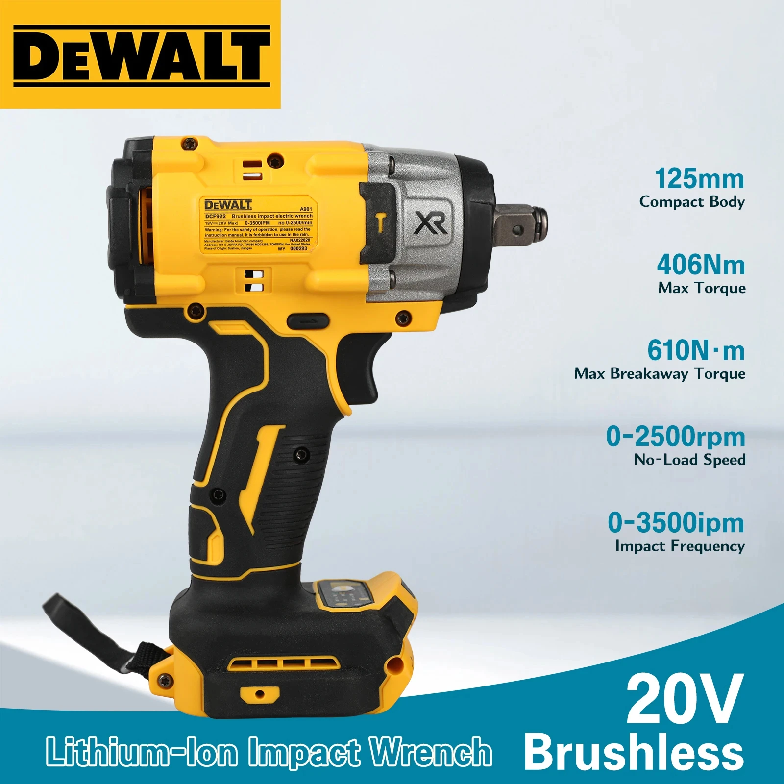 

Бесщеточный электрический ударный гайковерт Dewalt DCF922 с высоким крутящим моментом, аккумуляторный, 20В, перезаряжаемые инструменты