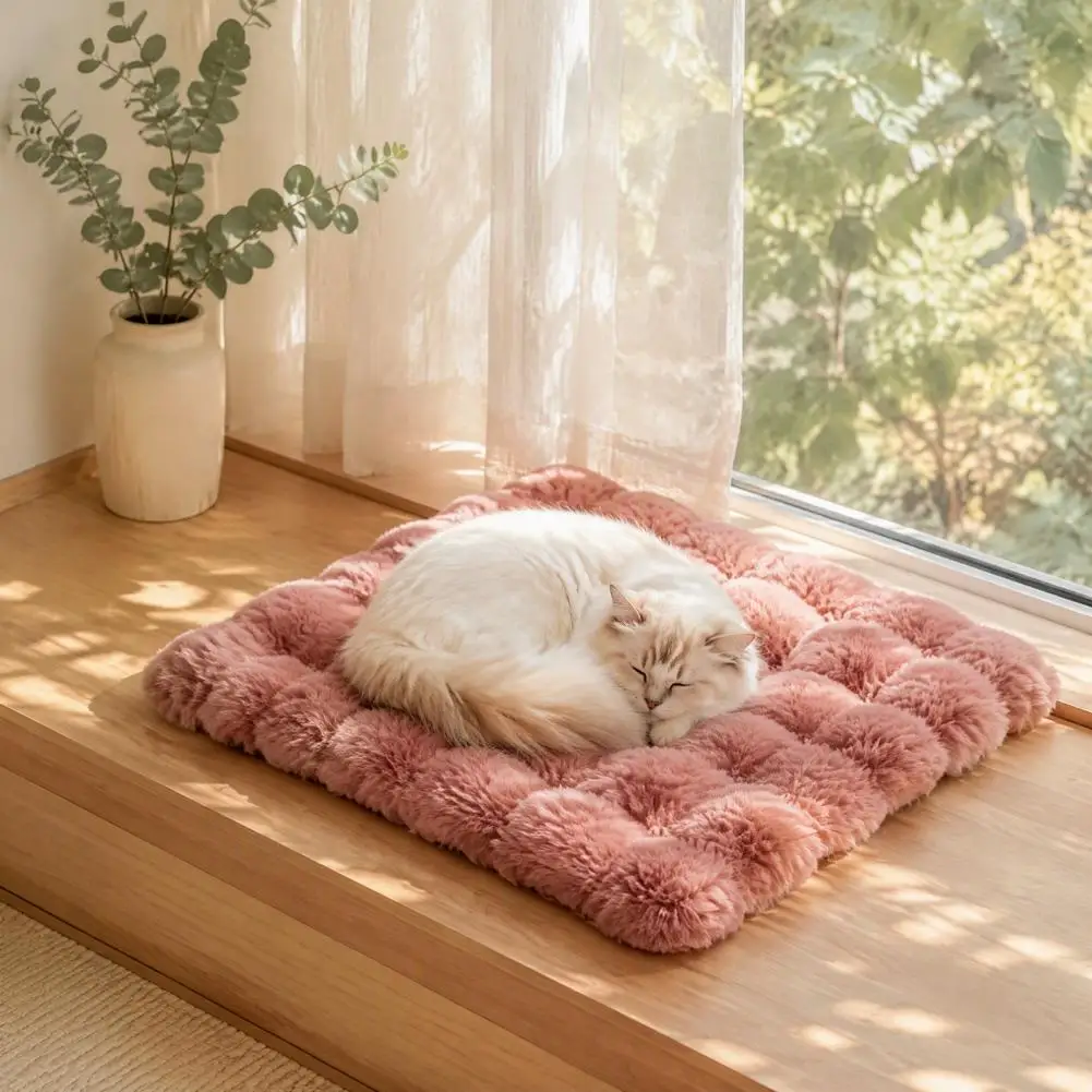 Faux Fur Pet Mat, Soft Warm Cat Sleeping Pad with Non-slip Bottom, Self-Warming Fuzzy Cozy Pet Mat Bed for Dogs Cats