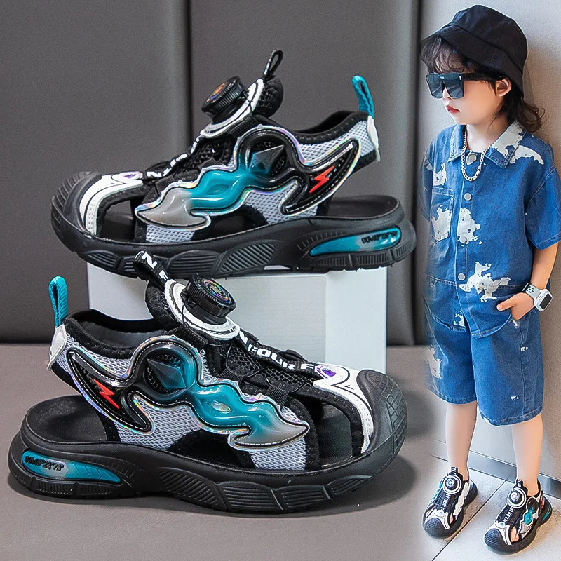 New Swivel Button Boys Sandals Summer Children Beach Shoes Fashion Kids Sneakers Comfortable Sports Casual Size 26-37