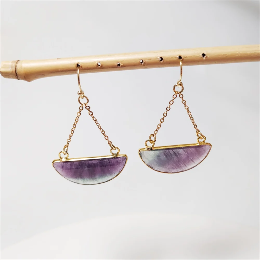 

FUWO Wholesale Natural Crystal Earrings,Golden Plated Half-Moons Dangle Earring Trendy Style Jewelry For Women 5Pairs/Lot ER437M