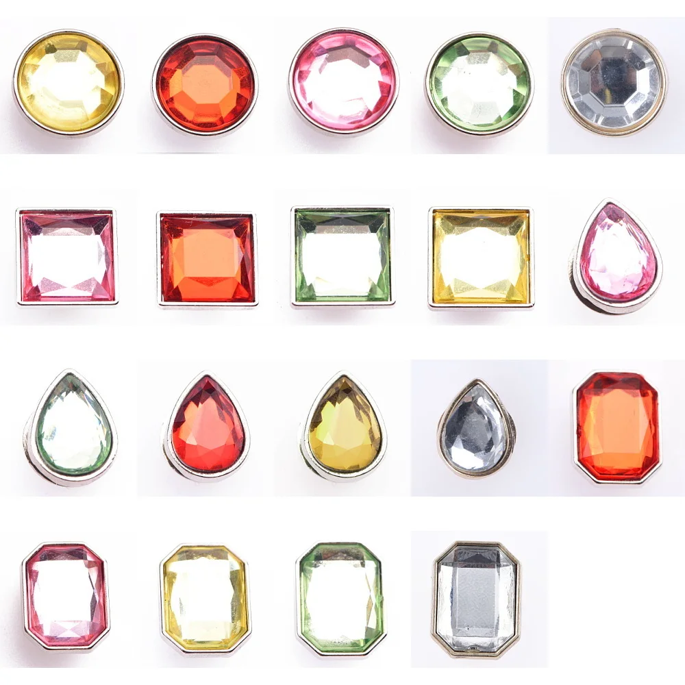 1pcs Shinny Crystal Resin Shoe Charms Colorful Diamond Shoe Decoration Circle Square Shape Metal Clog Charms Adults Kids Gifts