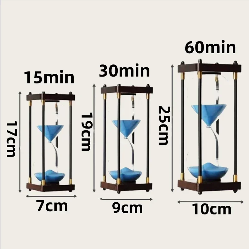 15/30/60 Minutes Wooden Frame Glass Hourglass Metal Edge Four-column Sandglass Timer Creative Sand Clock Home Desktop Decoration