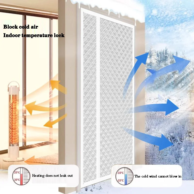 Cotton Door Curtain for Winter Warmth, Windproof and Cold Proof, Double-Layer Thickened Household Magnetic Windproof Door Curtai
