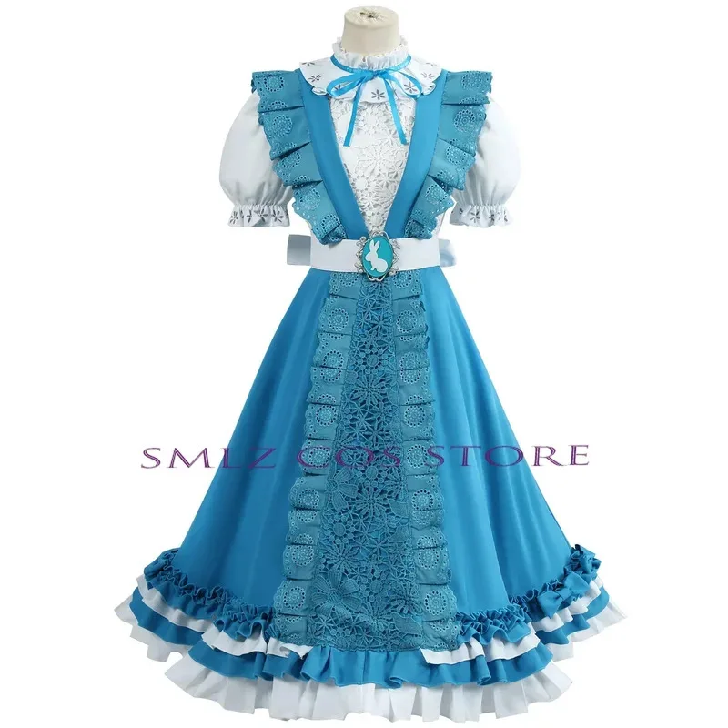 لعبة الهوية الخامس مراسل أليس تأثيري ازياء مراسل حلم أليس لوليتا فستان أزرق شعر مستعار البدلة حفلة اللعب الزي للمرأة