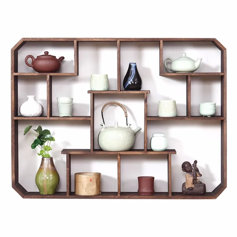 Chinese-style Solid Wood Bogu Rack Wall Hanging Duobaoge Living Room Wall Rack Simple Modern Display RackTeapot Floating Shelves