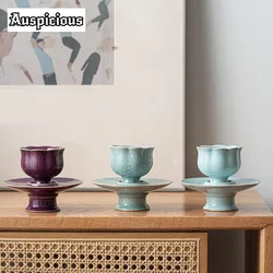 80ml Song Dynasty Ru Kiln Porcelain Tea Cups Chinese Jun Kiln Master Cup with Holder Personal Chazhan Tea Bowl with Saucer Kit