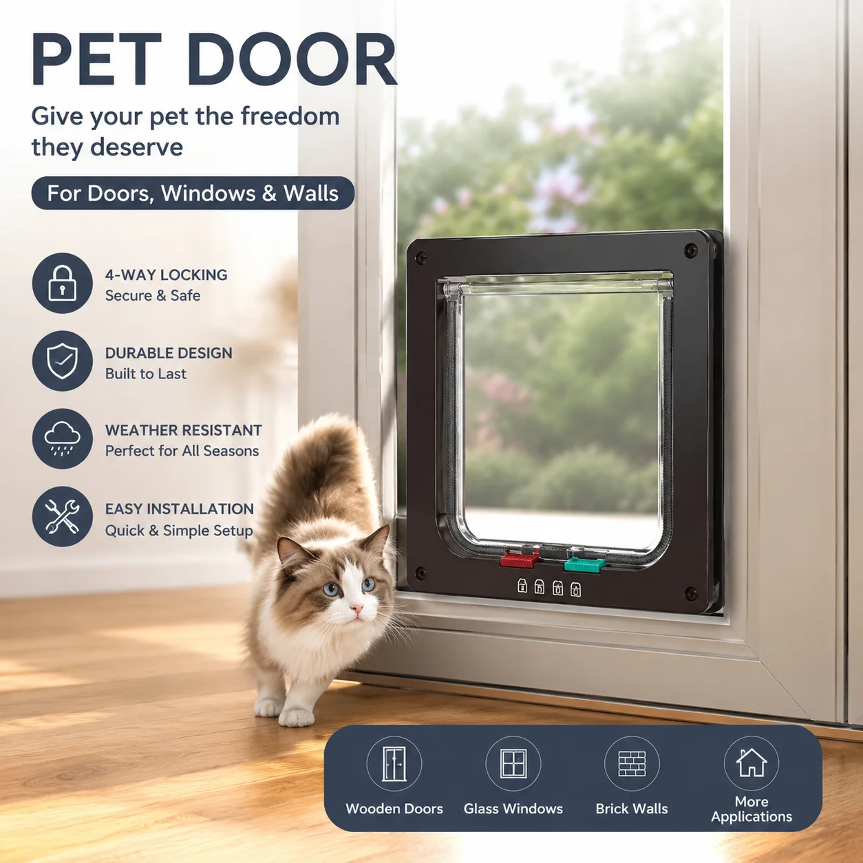 Cats can enter and exit the two-way door freely, and can control the direction of the switch. Cat door, pet supplies