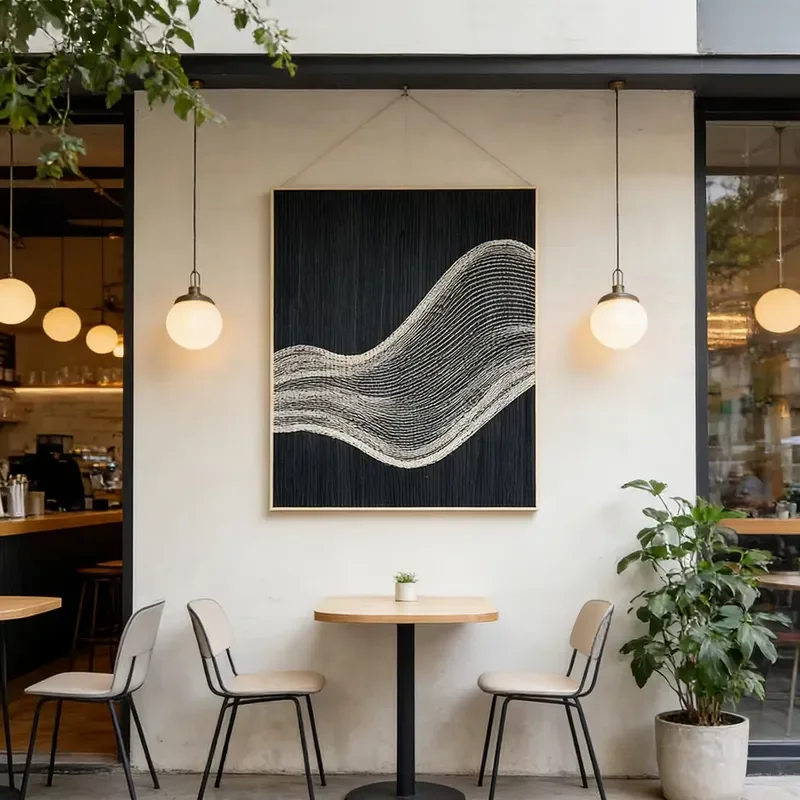 OEM Modern Layered Wave Textile Framed Woven Wall Art for Contemporary & Neutral Interiors 3