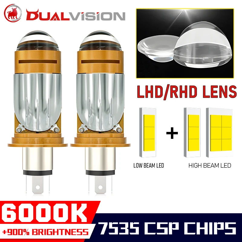 

Turbo H4 LED Mini Projector Lens 6000K CSP Car Headlights Plug&Play 1:1 Mini Bi LED Dual Beam HD Lens LHD 12V Wireless Plug&Play