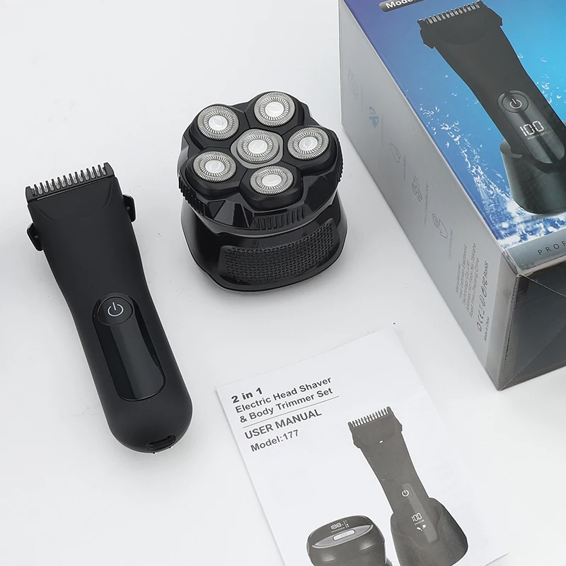 

2025 Новая мужская электробритва 2 в 1 + набор машинки для стрижки волос для мытья всего тела, перезаряжаемая бритва с ЖК-дисплеем, триммер для сухих/влажных волос на всем теле