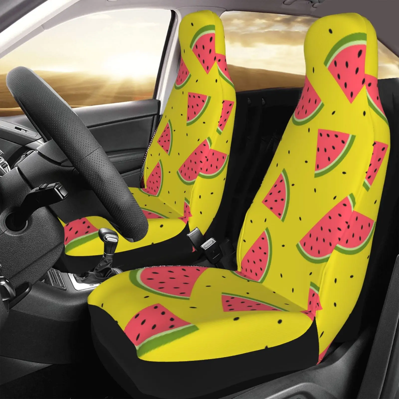 Creative Cartoon Pattern Watermelon Print Car Seat Cover Anti Fouling Convenient Protective Cover 2 Cute Seat Protective Covers